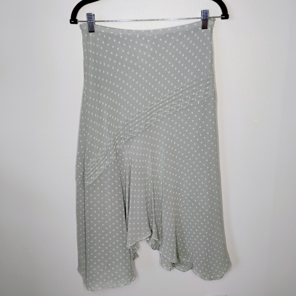 Adrianna Papell Silk Polka Dot Skirt Womens 8 Blue White Handkerchief Asymmetric